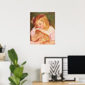 マリーカサットサラホールディングアキャットポートレートプリント ポスター (ホームオフィス)