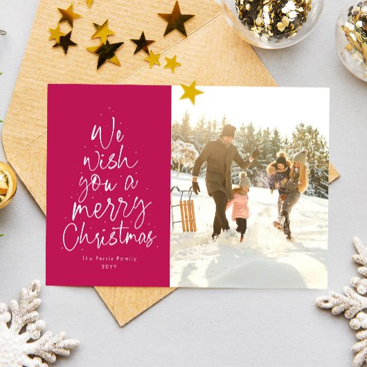 マリークリスマス マゼンタ ピンク 楽しい 家族 写真 シーズンカード
