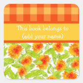 マリーゴールドとチェックGinghamシート20蔵書票 スクエアシール (正面)
