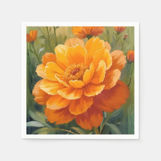 マリーゴールドの花 | オレンジの水彩花の絵 スタンダードカクテルナプキン (正面)