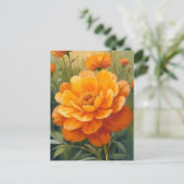 マリーゴールドの花|オレンジの水彩花の絵 ポストカード (スタンド正面)