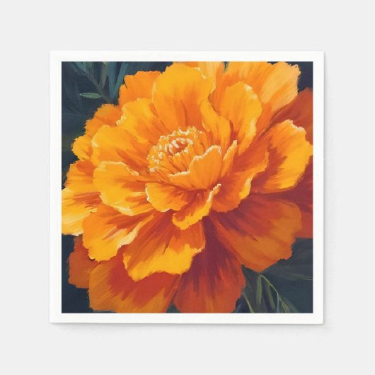 マリーゴールドの花｜水彩花の絵 スタンダードカクテルナプキン (正面)