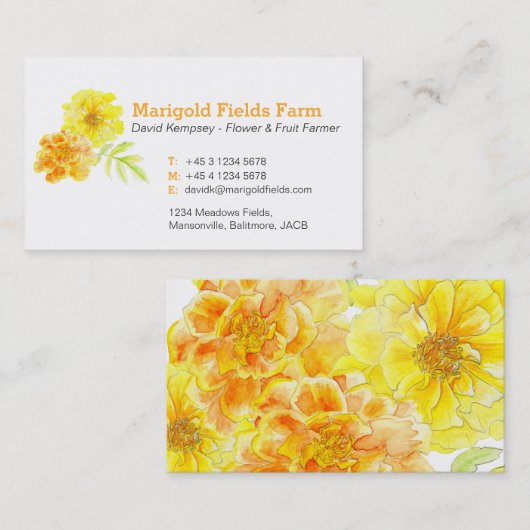 マリーゴールドの農家/花の栽培者の名刺 名刺 (正面/裏面)