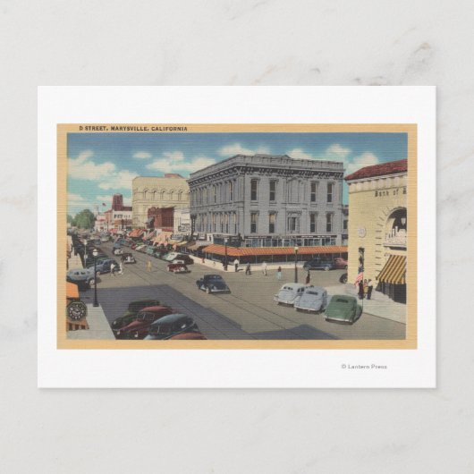 マリーズビルカリフォルニアタウンビューオブD通り ポストカード (正面)