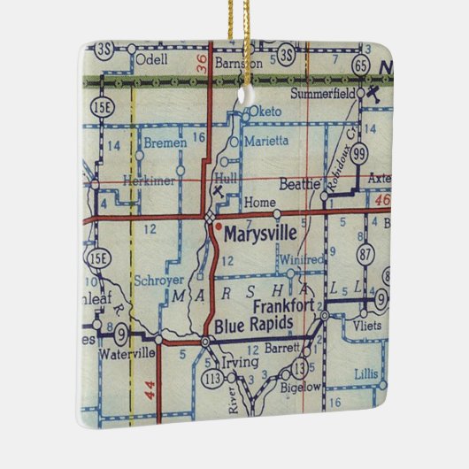 マリーズビルカンザスのヴィンテージの地図 セラミックオーナメント (右)