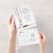 マリーナの灯台での目的地ウェディング オールインワン招待状 (貼ってはがせる)