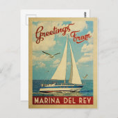 マリーナデルレイセイボートヴィンテージトラベルカリフォルニア ポストカード (正面/裏面)