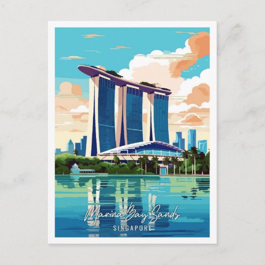 マリーナベイサンズアートヴィンテージトラベルイラストレーション ポストカード (正面)
