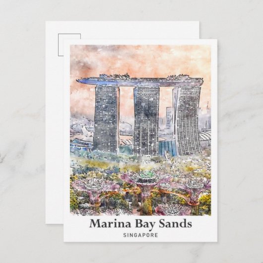 マリーナベイサンズシンガポールトラベルウォーターカラー ポストカード (正面/裏面)