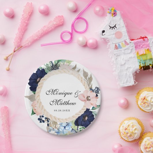 マリーナ航海の開花ネイビー赤面ピンク結婚ズ ペーパープレート (パーティー)