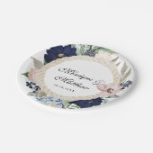 マリーナ航海の開花ネイビー赤面ピンク結婚ズ ペーパープレート (アングル)
