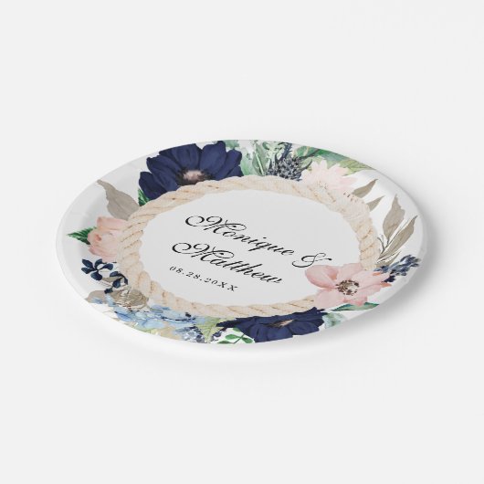 マリーナ航海の開花ネイビー赤面ピンク結婚ズ ペーパープレート (アングル)