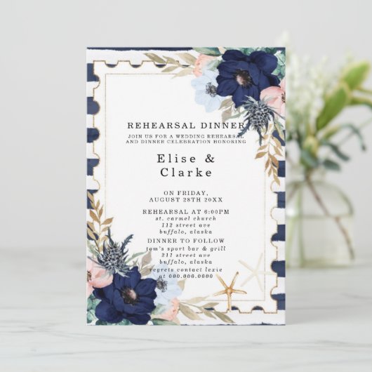 マリーナ航海の開花ネイビー赤面リハーサルディナー 招待状 (スタンド正面)