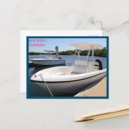 マリーナ鍵西フロリダの白いボート ポストカード