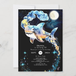 マリーンおもしろいブルーシャーク誕生日 招待状