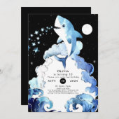 マリーンお洒落おもしろいシャーク誕生日 招待状 (正面/裏面)