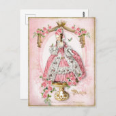 マリー・アントイフランスのネット,パリ,ピンク,バラ,人形 ポストカード (正面/裏面)