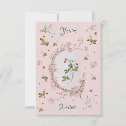 マリー・アントワネットの小さなイチゴのピンクの招待状 招待状 (正面)