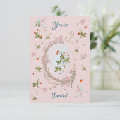 マリー・アントワネットの小さなイチゴのピンクの招待状 招待状 (スタンド正面)