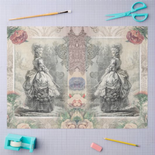 マリー・アントワネット水彩花ペアの切り離し 薄葉紙 (クラフト)