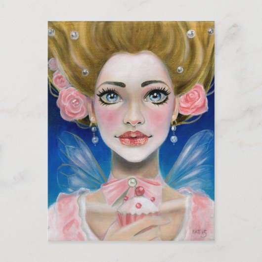 マリー・アントワネット金ゴールド食べピンクのカップケーキ ポストカード (正面)