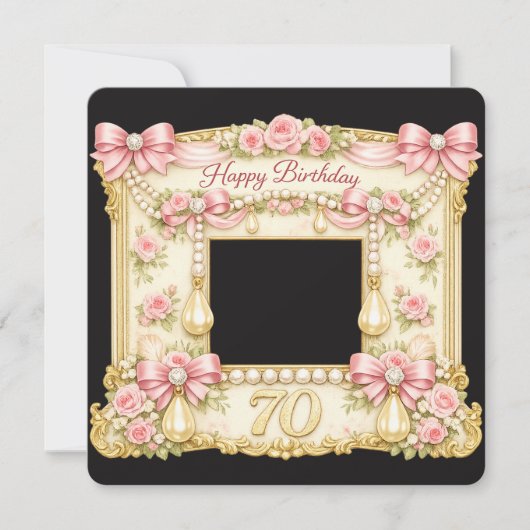 マリー・アントワネット風ピンクの70歳の誕生日カード 招待状 (正面)