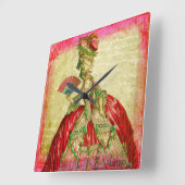 マリー・アントワネット・パーチメントグランジ・ピンク・コラージュ・アート スクエア壁時計 (傾斜)