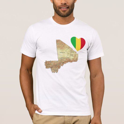 マリ国旗のハートと地図Tシャツ Tシャツ (正面)