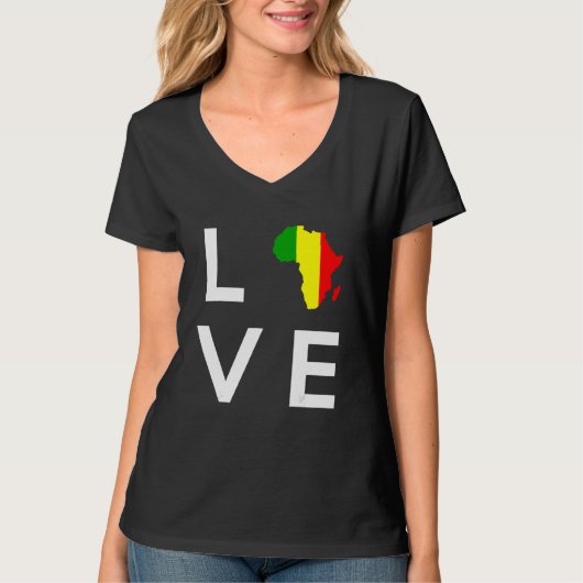 マリ国旗 アフリカ大陸のシルエット マル愛 Tシャツ (正面)