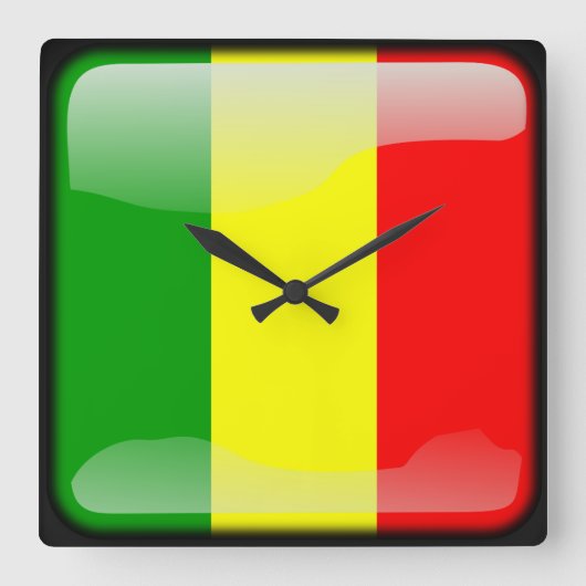 マリ国旗 スクエア壁時計 (正面)