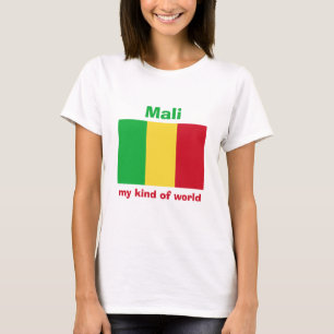 マリ国旗+地図+テキストTシャツ Tシャツ
