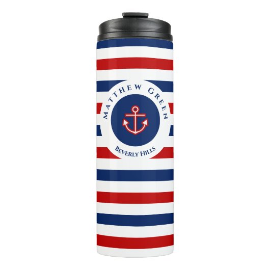 マリ航海のンネービーブルーレッドホワイトストライプいかり タンブラー (正面)
