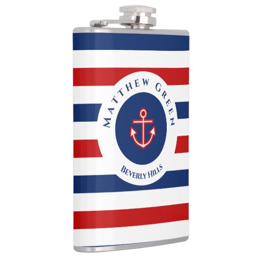 マリ航海のンネービーブルーレッドホワイトストライプいかり フラスク (右)