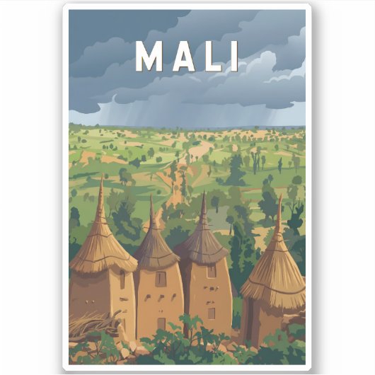 マリ イラスト 旅行 アート ヴィンテージ シール (正面)