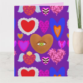 マルカラフルなハートのバレンタイン カード