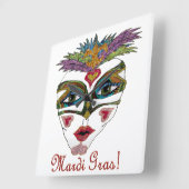 マルカラフルディグラスグリッターフェザーマスク スクエア壁時計 (傾斜)