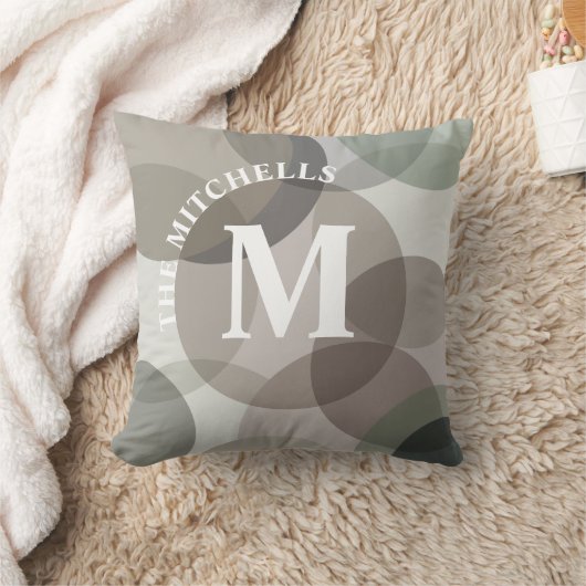 マルカラーグレーアブストラクトサークルファミリーモノグラム クッション (ブランケット)
