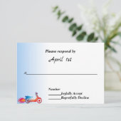 マルカラー二輪車＆炎のウェディング出欠確認 招待状 (スタンド正面)