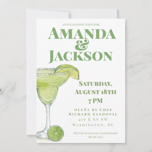 マルガリタカクテルウォーターカラー婚約パーティ 招待状 (正面)