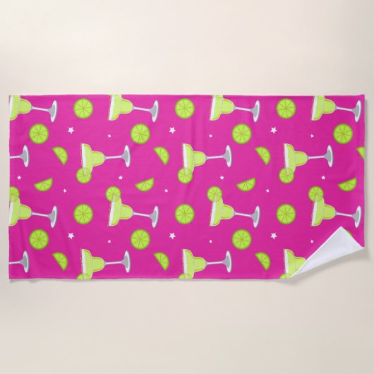 マルガリタカクテルピンクグリーンサマーおもしろい ビーチタオル (正面)