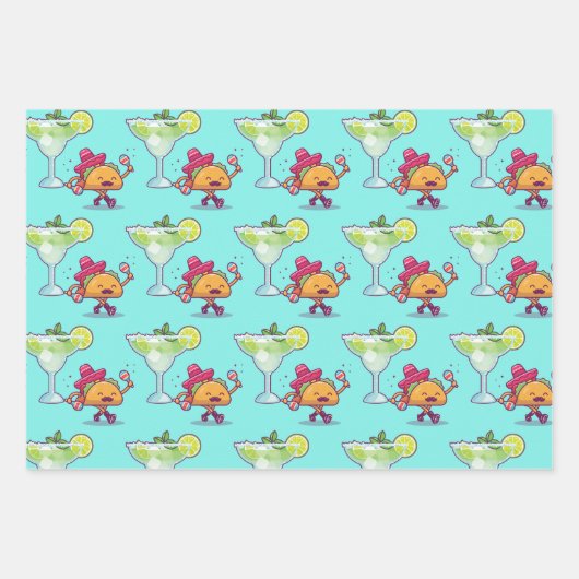 マルガリタスアンドタコスピンクアンドブルー誕生日 ラッピングペーパーシート (正面3)