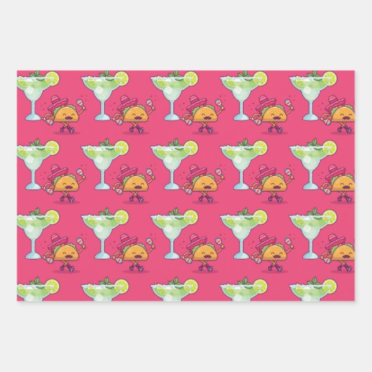 マルガリタスアンドタコスピンクアンドブルー誕生日 ラッピングペーパーシート (正面)