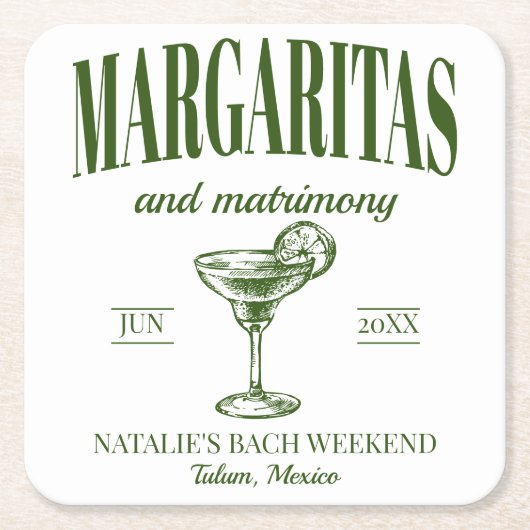 マルガリタスアンドマトリメパーソナライズされたンシバチェロレッテ スクエアペーパーコースター (正面)