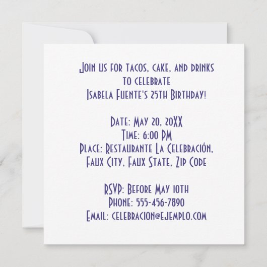 マルガリタフィエスタカクテルパーティーお祝い 招待状 (裏面)