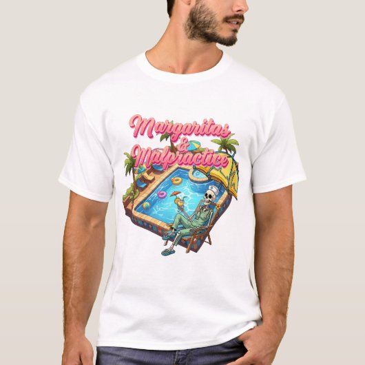 マルガリータと医療ミス - スケルトン看護師の夏のプール Tシャツ (正面)