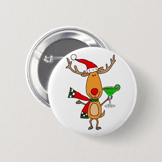 マルガリータのクリスマスの芸術を飲んでいるおもしろいなトナカイ 缶バッジ (正面&裏面)