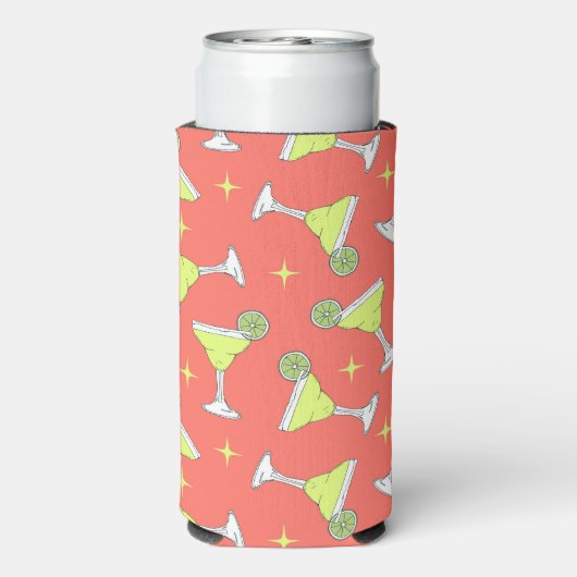 マルガリータカクテルグラスレトロパターン（の模様が）あるピンク スリム缶クーラー (Seltzer裏面)