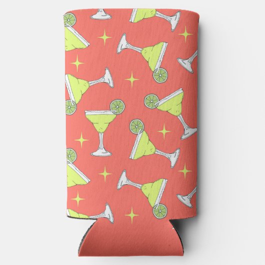 マルガリータカクテルグラスレトロパターン（の模様が）あるピンク スリム缶クーラー (裏面)