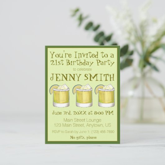 マルガリータカクテル21歳の誕生日バチェロレッテ インビテーションポストカード (スタンド正面)