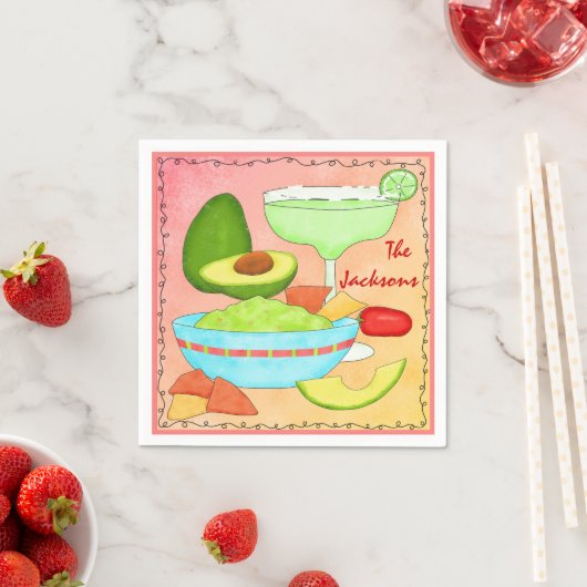 マルガリータカラフルグアカモールコーラル スタンダードカクテルナプキン (インサイチュ)